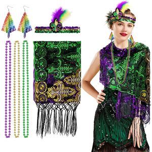 Mardi Gras Costume For Women, 6 Pack Mardi Gras Sequin Shawl Scarf With Mardi😊